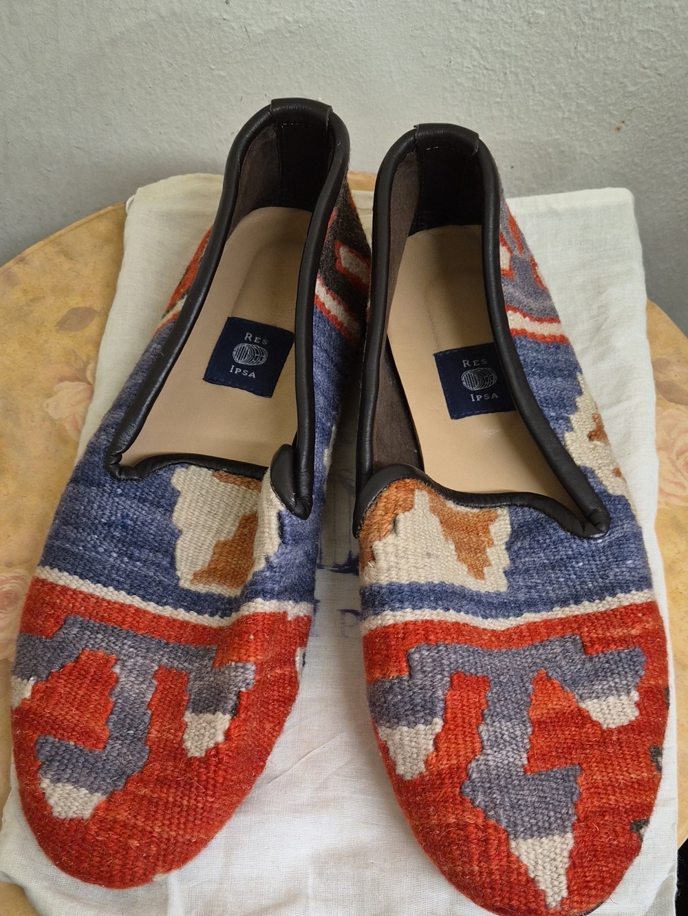 RES Ipsa Men's Patterned Slip-On Loafers in Rust & Blue Size 10